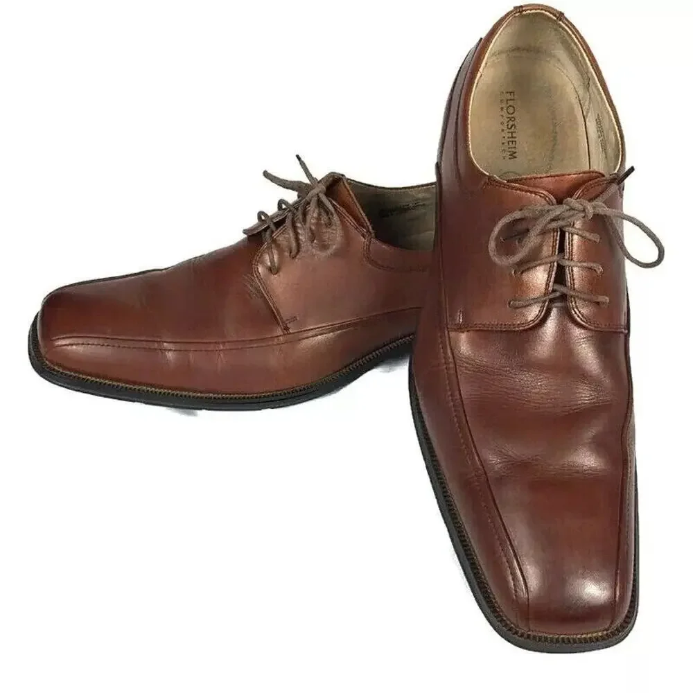 Florsheim Men's Brown Leather Bicycle Toe Lace Up Oxford Shoes Size 9.5D